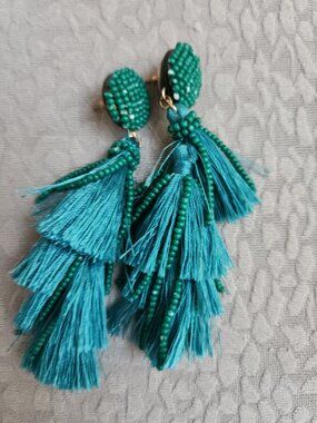 Teal Tassle & Bead Earings with studs